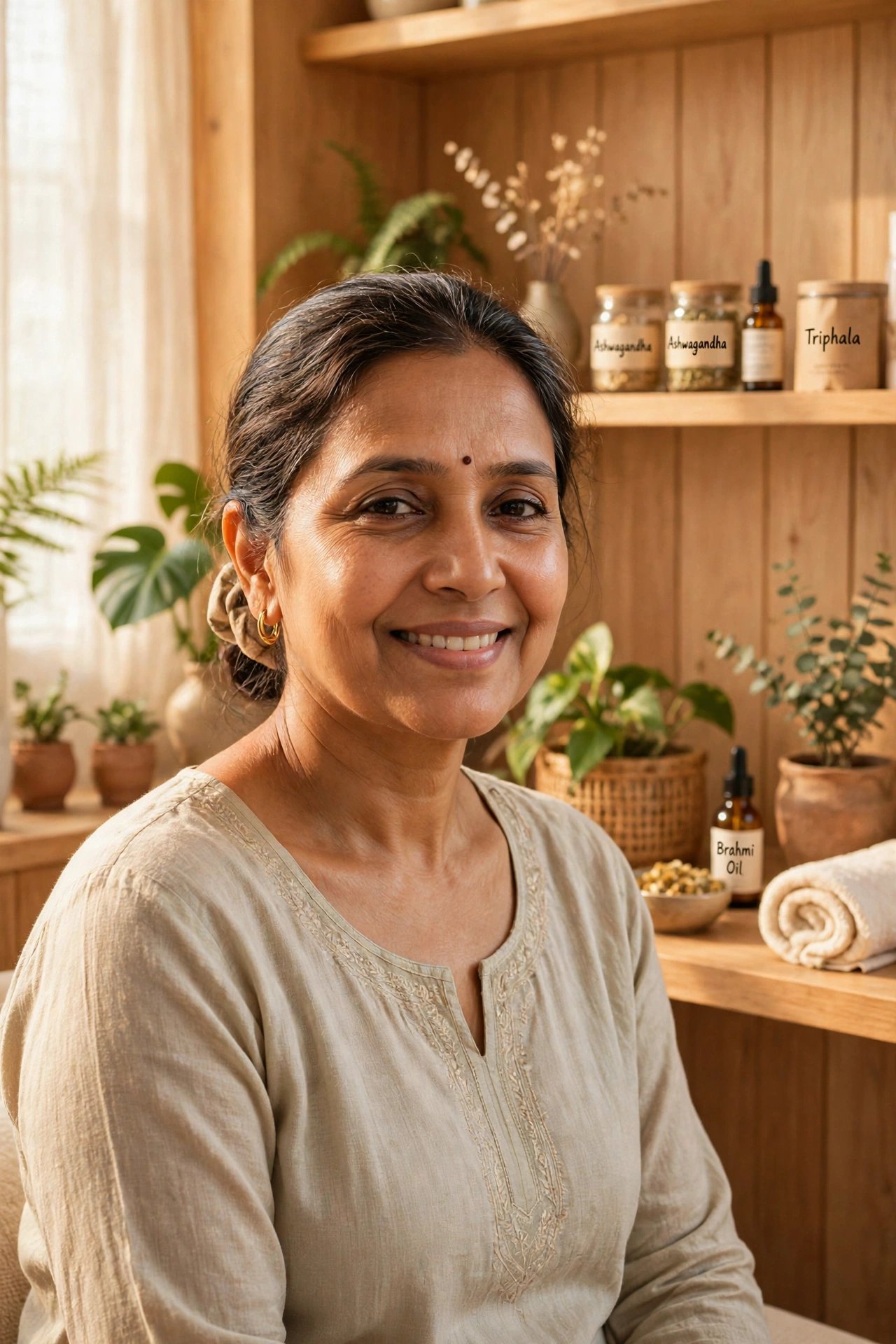Same woman radiant and serene after ayurvedic care