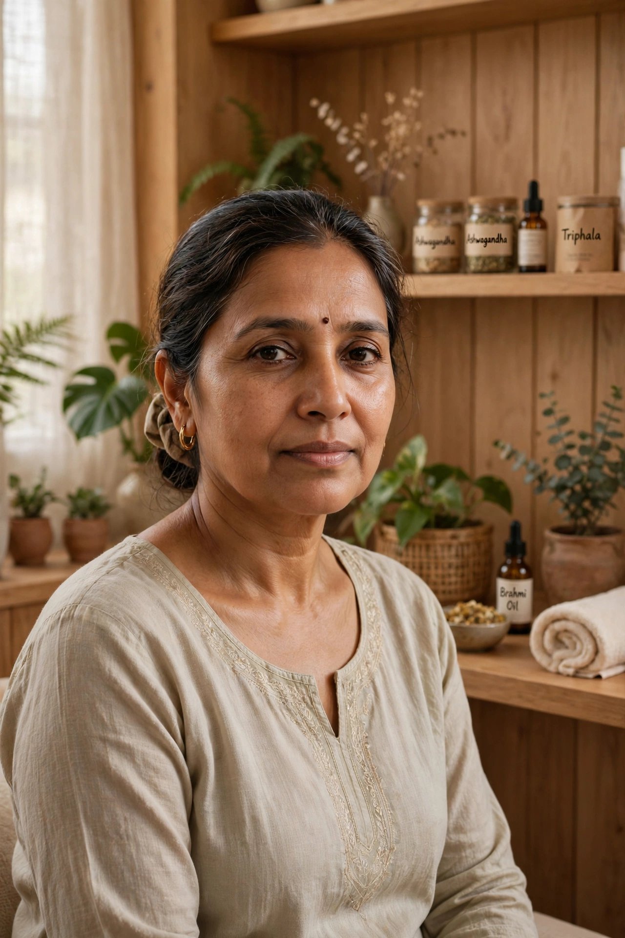 Woman looking reserved and neutral before treatment